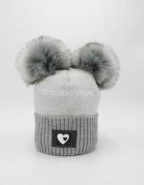 Zimska kapa z dvema cofoma - Srček - Siva