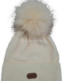 Podložena zimska kapa s cofom - Krem bela